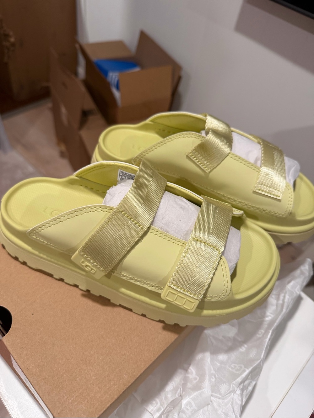 UGG Kids' Pale Yellow Adjustable Slide Sandals
